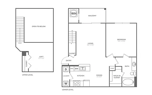 Floor plan One Bedroom One Bath (957 SF)