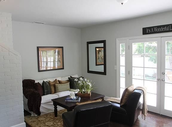 Family Room with French Doors opening up to backyard.