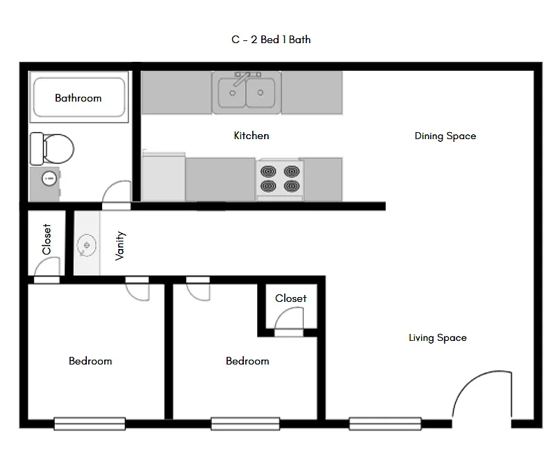 Floor plan 2 Bedroom 1 Bath ACE