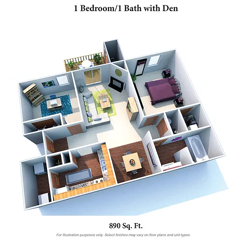 Floor plan The Morning Dove: One Bedroom One Bath w/ Den - 89