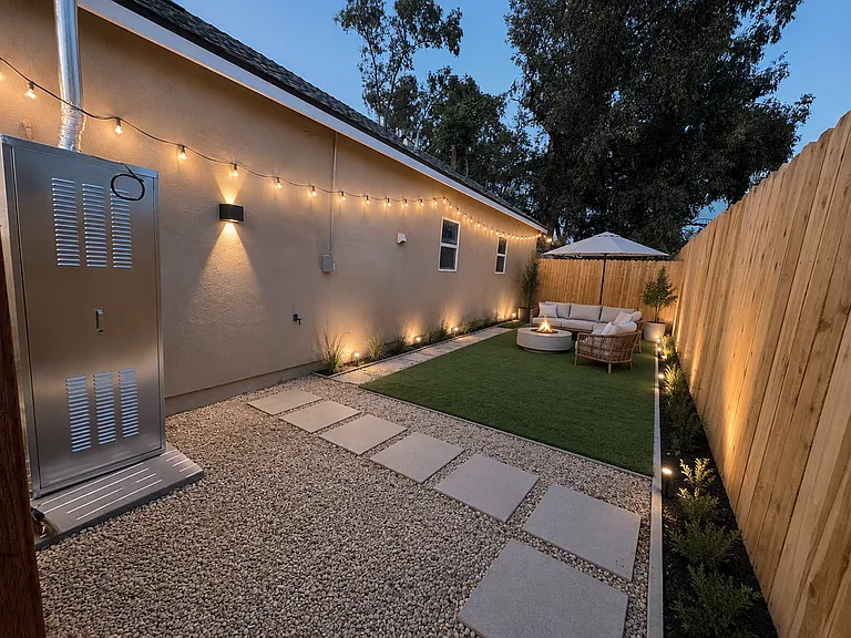 RENDER
Backyard will come with 3/4" rock and base rock. No turf or pavers. This render was created to give tenant an idea of how they can further create comfort.