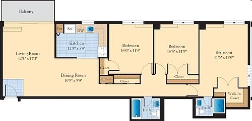 Floor plan 3 Bedroom 2 Bath Plan B