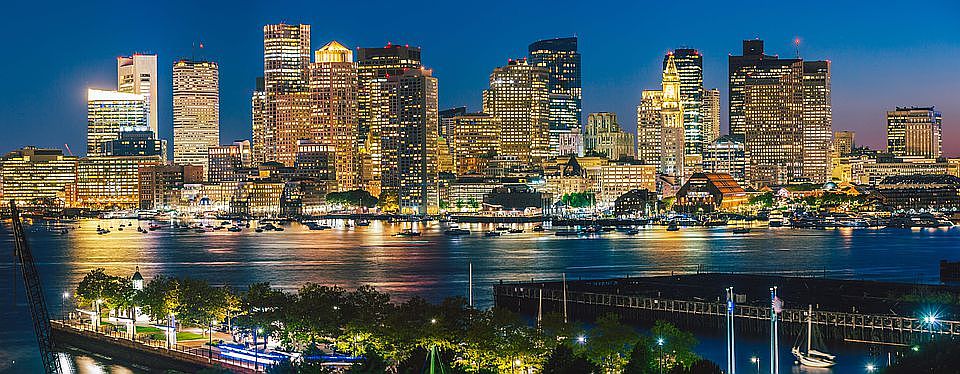 Harbor and city skyline 