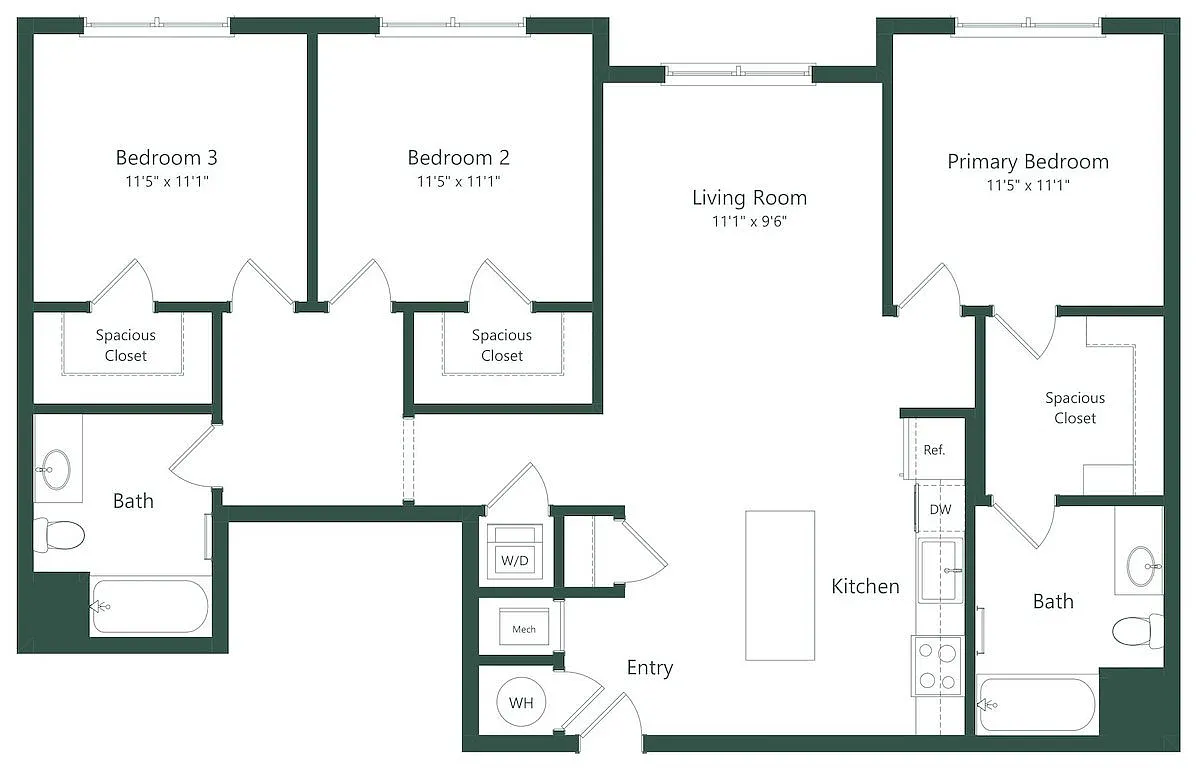 Floor plan 3BR | 3 Bed | 2 Bath