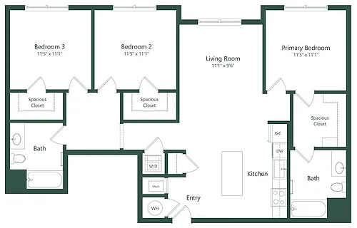 Floor plan 3BR | 3 Bed | 2 Bath