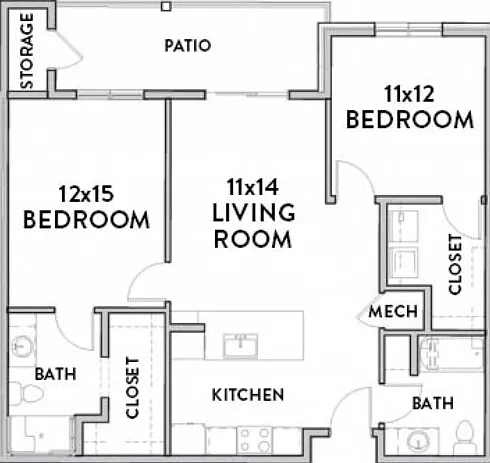 2 Bedroom C Floor Plan with Room Dimensions 2 Bedroom C Floor Plan with Room Dimensions