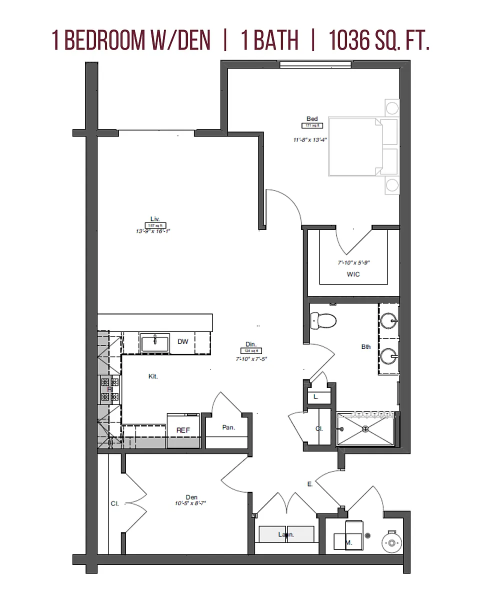 Floor plan 1 Bedroom w/ Den