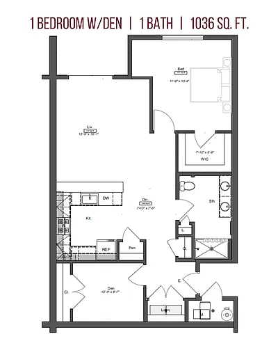 Floor plan 1 Bedroom w/ Den
