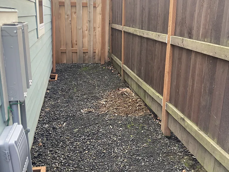 Side yard with secure fencing