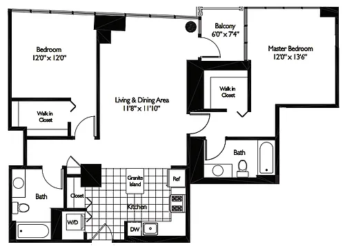 Floor plan 2 BEDROOM 11N - TIDES