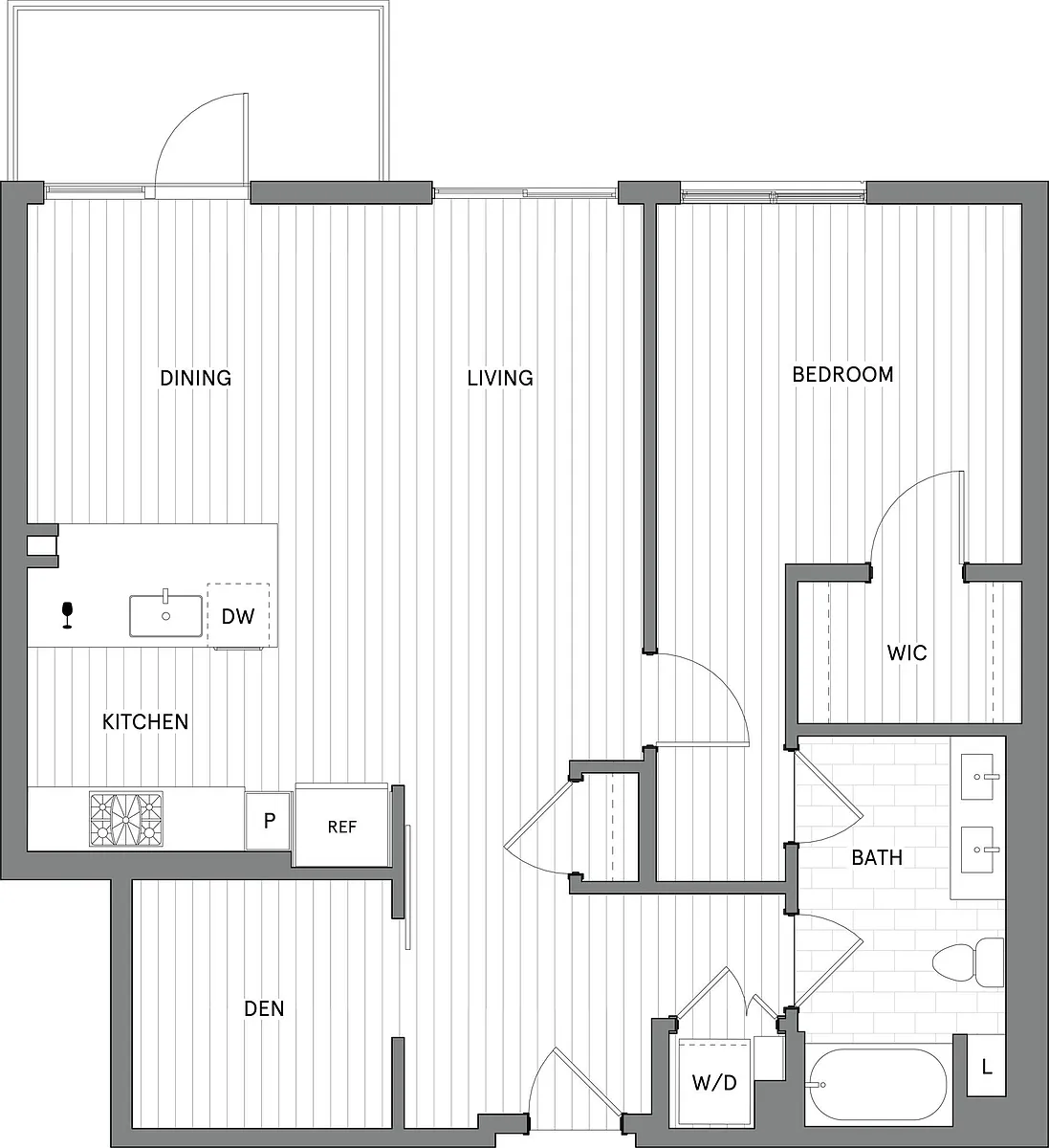 Floor plan 1B+Den.A