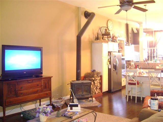 large greatroom w/ wood stov