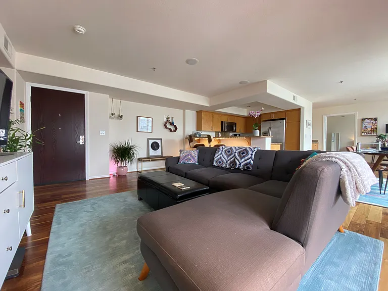 open concept living area with huge south facing windows
