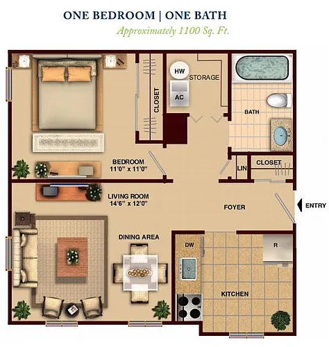 Floor plan 1 BEDROOM