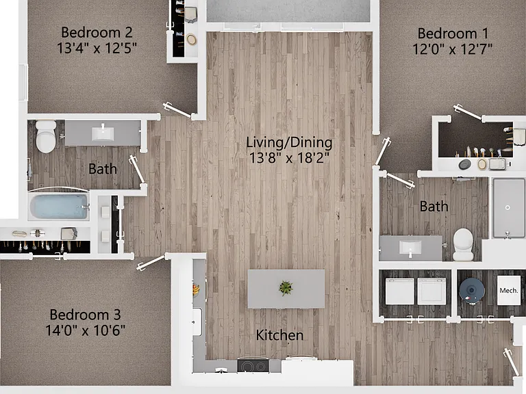 3A 3 Bedroom 2 Bathroom 1248 Sq Ft 3A 3 Bedroom 2 Bathroom 1248 Sq Ft