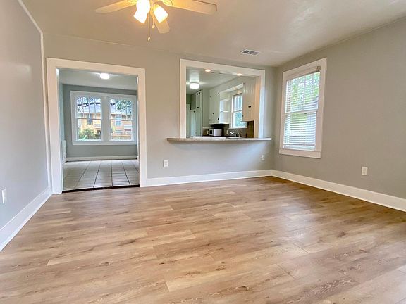 view into the living room from the front door