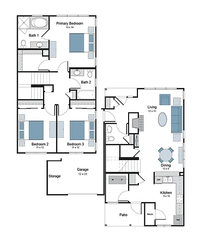 Floor plan 3BR 2.5BA (1527 SF)