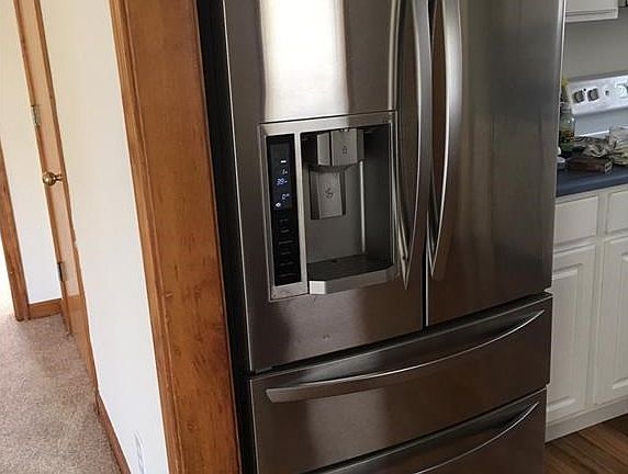 Refrigerator has been upgraded to a new French door stainless steel model.