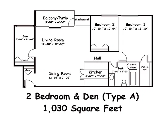 Floor plan Two Bedroom with Den