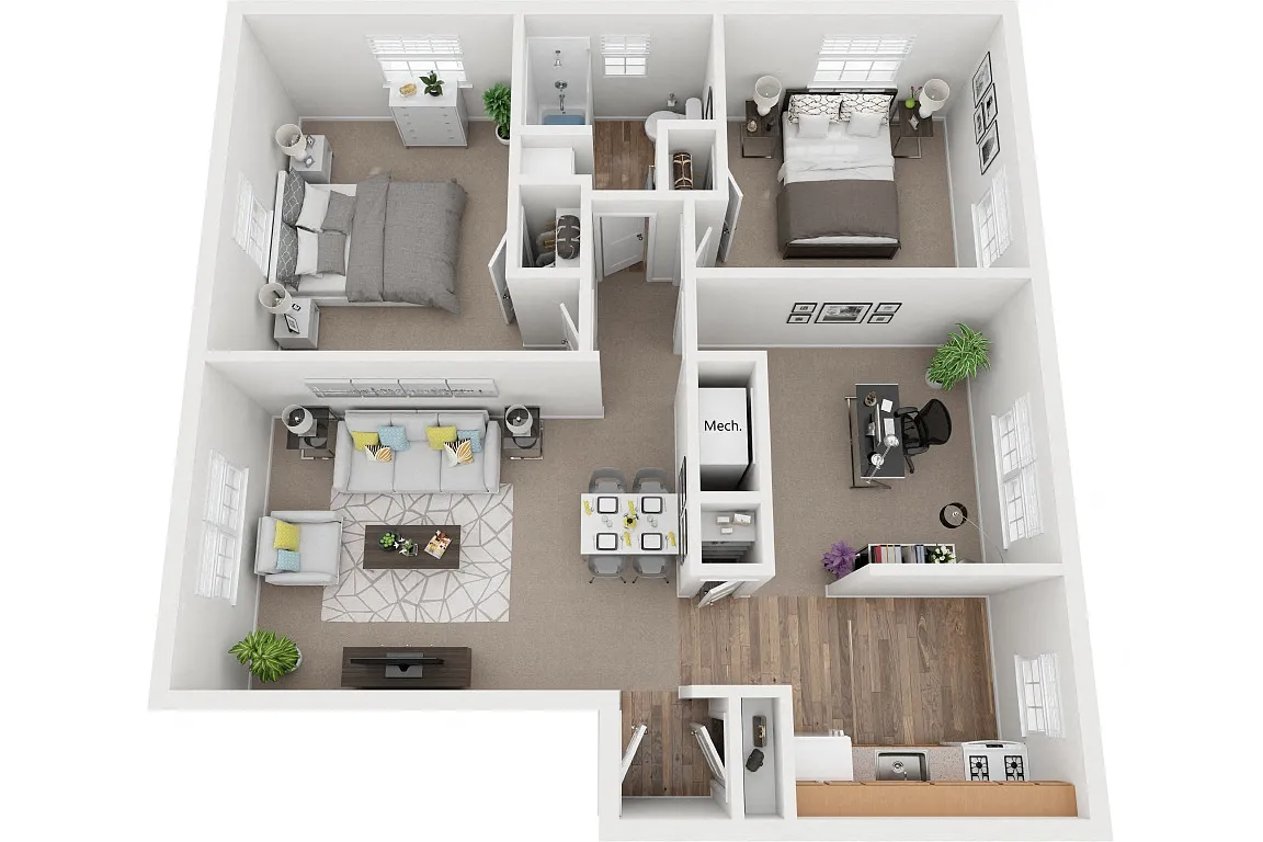 Floor plan 2 Bedroom 1 Bath Den