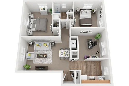 Floor plan 2 Bedroom 1 Bath Den