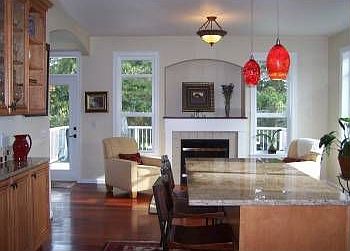 kitchen with granite & fireplace