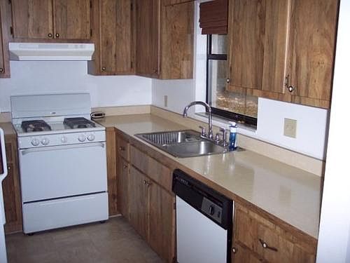 Kitchen with window to backyard