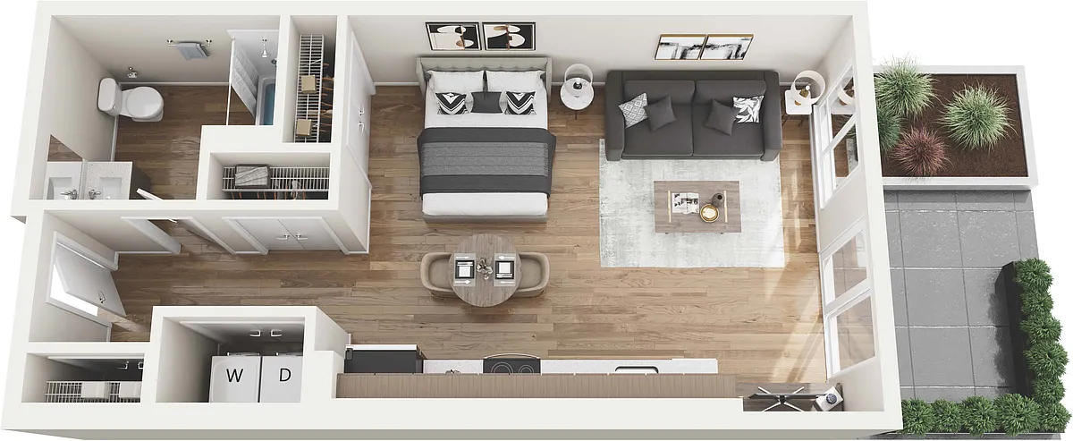 Floor plan Studio with Courtyard Patio M2AC