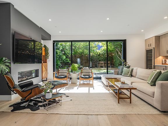 Living room with 16-foot pocket sliding doors.