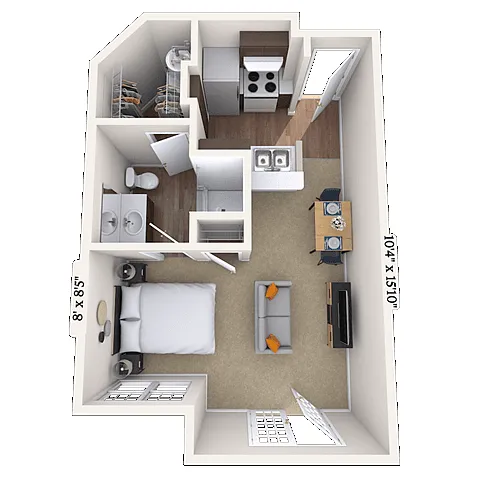 Floor plan Studio 0x1 415-428 SF