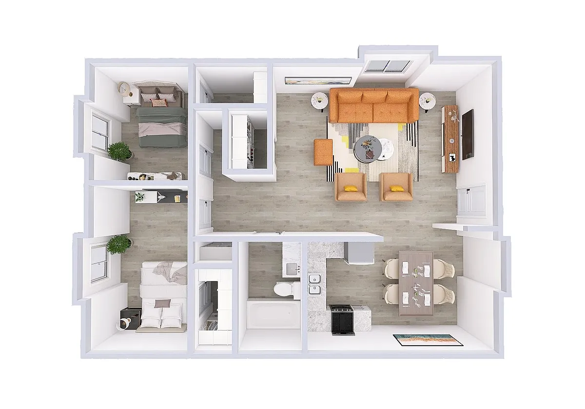 Floor plan 2 Bed, 1 Bath (950 Sq. Ft.)