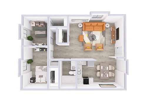 Floor plan 2 Bed, 1 Bath (950 Sq. Ft.)