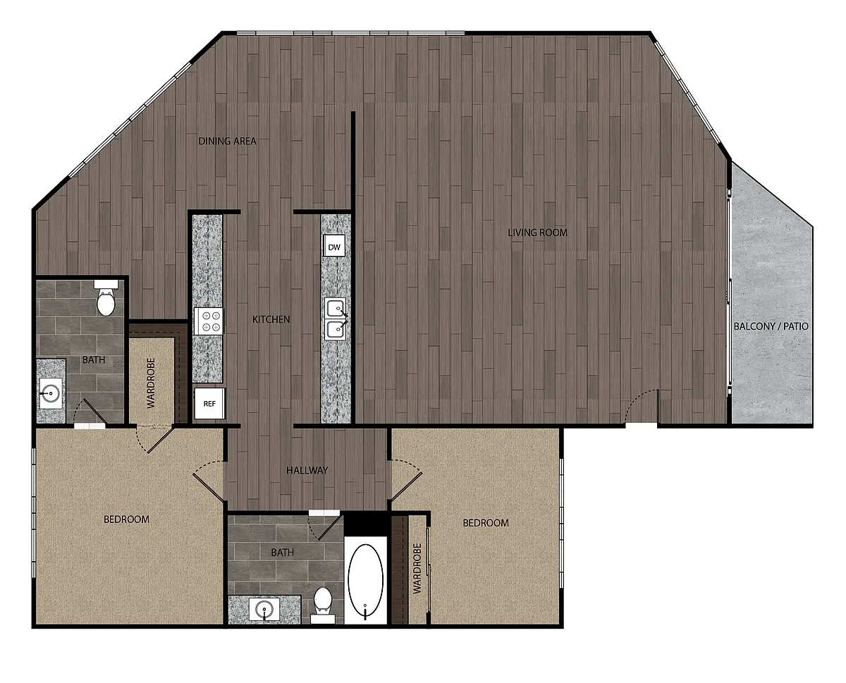 Floor plan 2 Bed, 2 Bath, 1000 sf, (7)