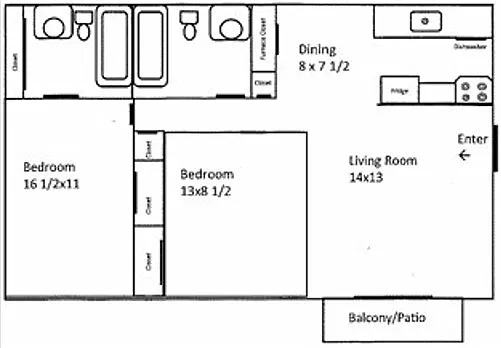 Floor plan 2 bedroom 2 Bath