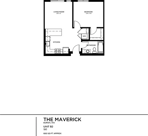Floor plan B.2 - 1 Bed, 1 Bath, 100% Income Qualified