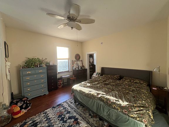 Bedroom, walk-out bay window, walk-in closet closet, custom top down bottom up pleated shades!