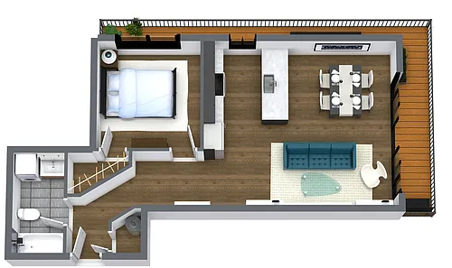 Floor plan Pastorius - 1 Bedroom Corner with Terrace