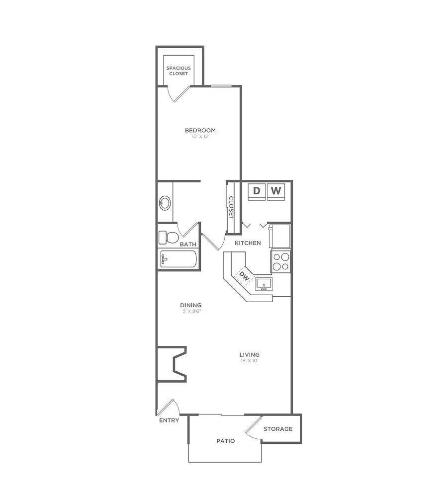Floor plan One Bedroom One Bath (693 SF)