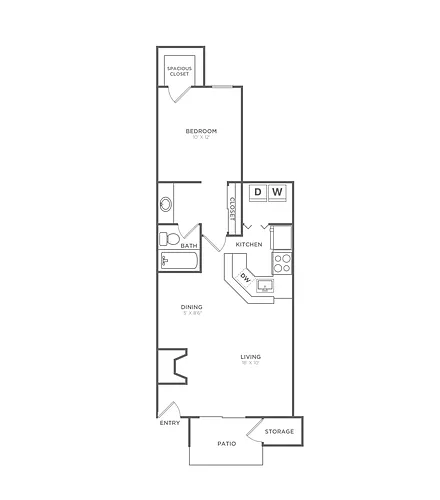 Floor plan One Bedroom One Bath (693 SF)