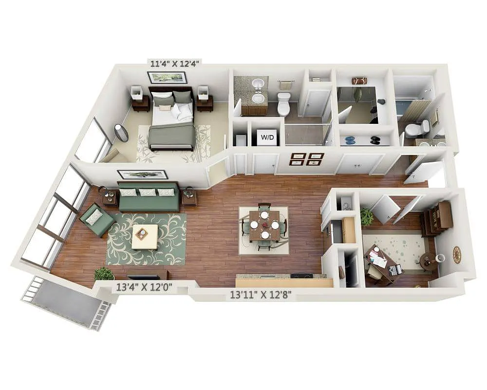 Floor plan One Bedroom Den A2AD-1