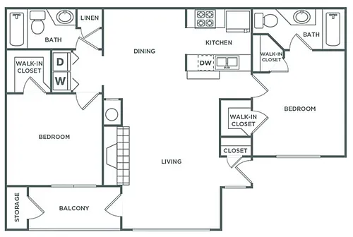 Floor plan Two Bedroom Two Bath (1,209 SF)