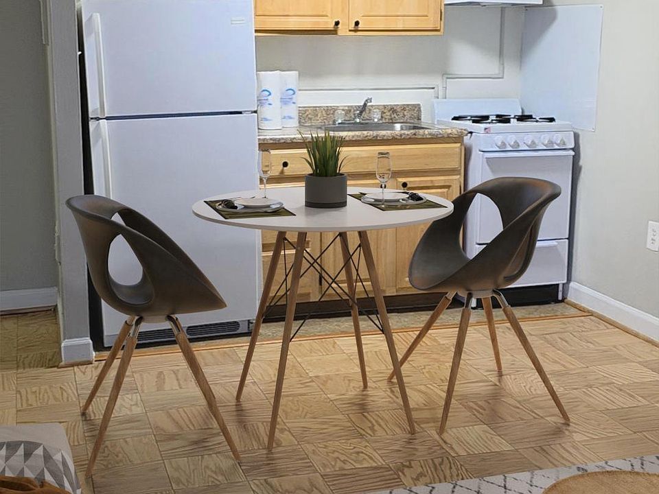 Studio kitchen area (virtually staged)