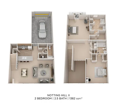 Floor plan Two Bedroom 2.5 Bath - Notting Hill II - 1,382 sqf