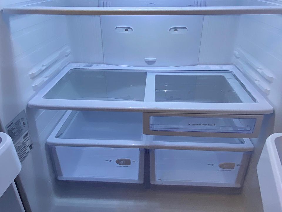 Inside refrigerator with adjustable shelves.