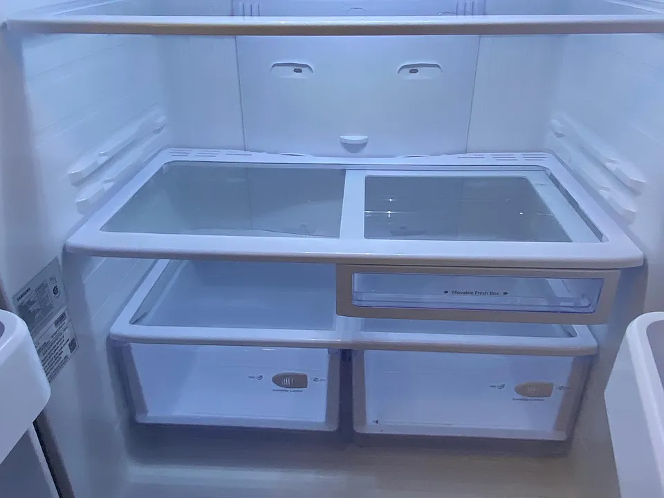 Inside refrigerator with adjustable shelves.