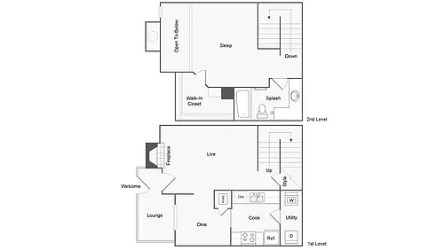 Floor plan 1 BR x 1 BA Townhome with W/D - A