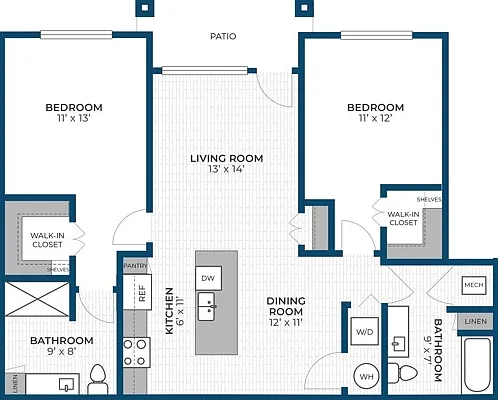 Floor Plan 2J | Seasons at Franklin | Apartments in Franklin, WI Floor Plan 2J | Seasons at Franklin | Apartments in Franklin, WI