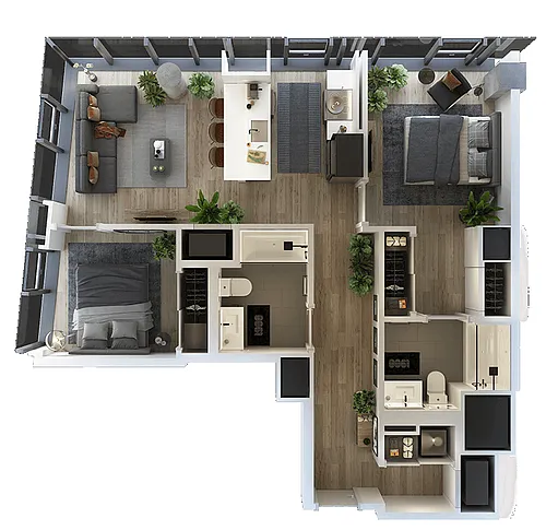 Floor plan 2 Bed-2 Bath-T-3