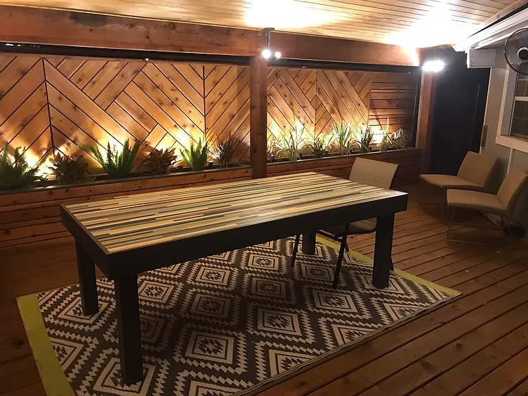 Covered back desk (at night)