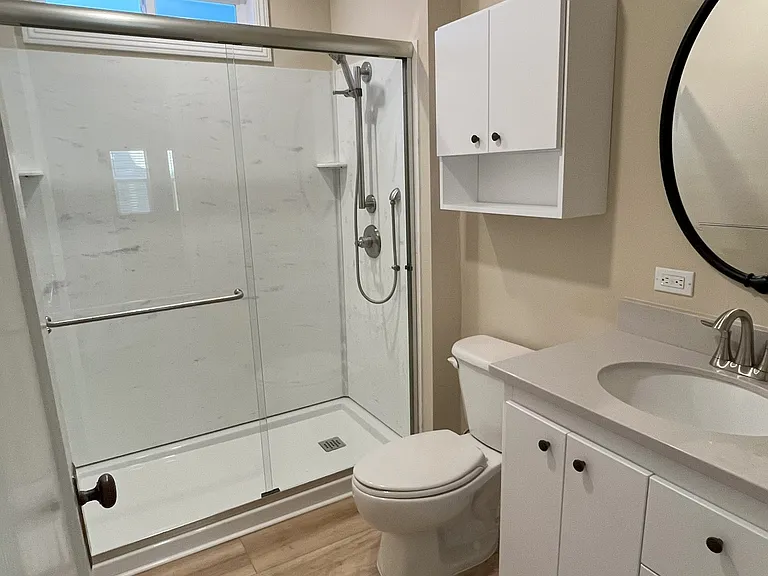 Newly updated bathroom with walk-in shower